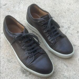 Santoni Dark Burnished Brown Leather Lace up Sneakers Men's Size 11.5